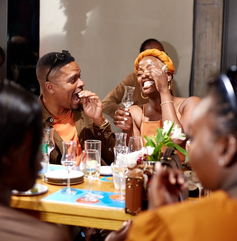 Community members sharing a meal together